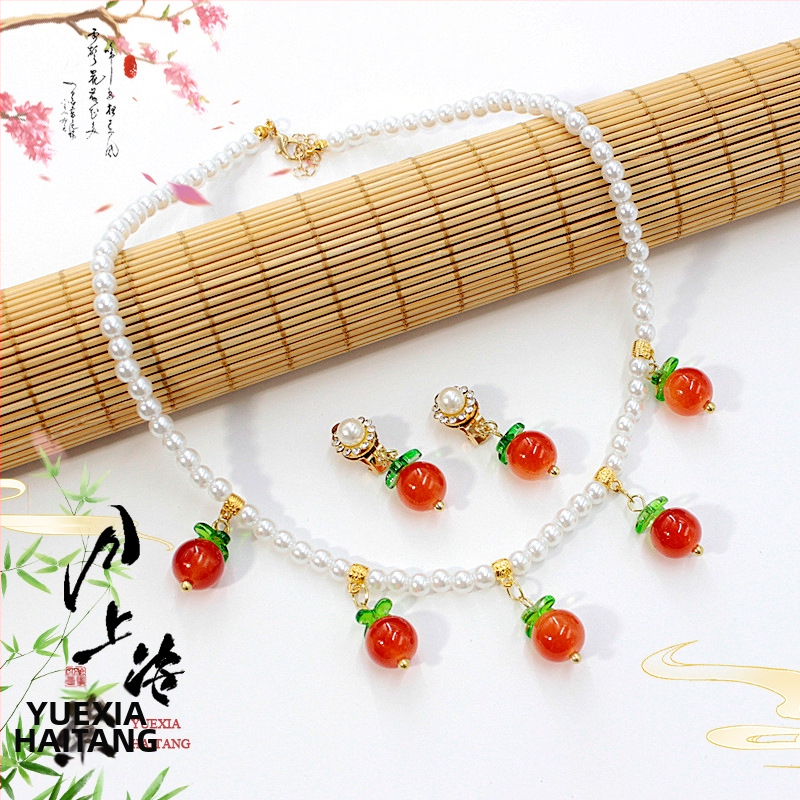 Vaikų ausų klipsų rinkinys - senovinis stilius, rankų darbo stiklo detalės su vaisių ir lapų motyvais