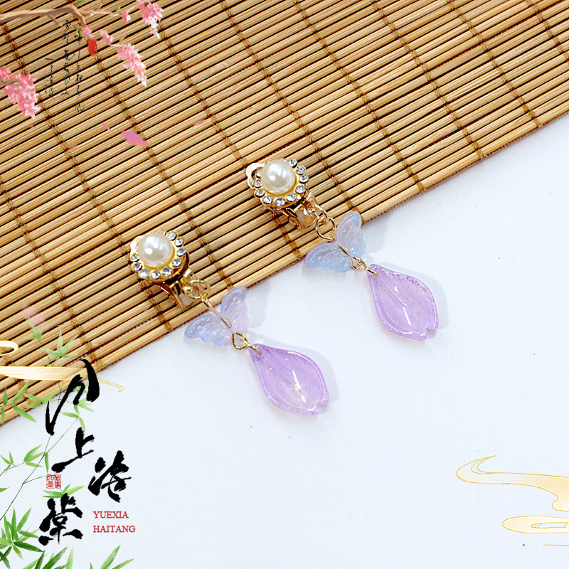 Vaikų ausų klipsų rinkinys - senovinis stilius, rankų darbo stiklo detalės su vaisių ir lapų motyvais