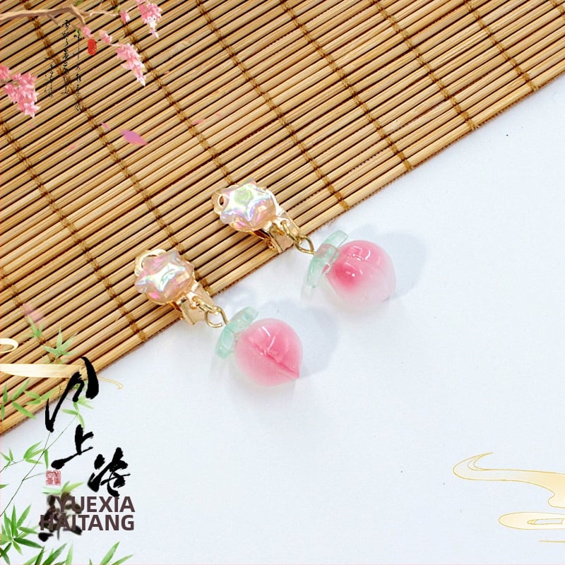 Vaikų ausų klipsų rinkinys - senovinis stilius, rankų darbo stiklo detalės su vaisių ir lapų motyvais