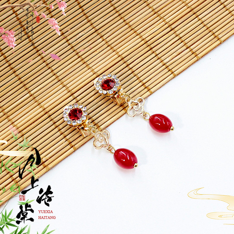 Vaikų ausų klipsų rinkinys - senovinis stilius, rankų darbo stiklo detalės su vaisių ir lapų motyvais