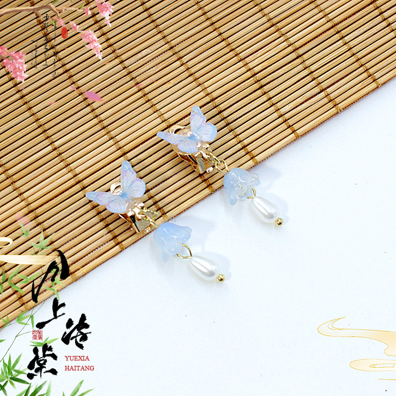 Vaikų ausų klipsų rinkinys - senovinis stilius, rankų darbo stiklo detalės su vaisių ir lapų motyvais