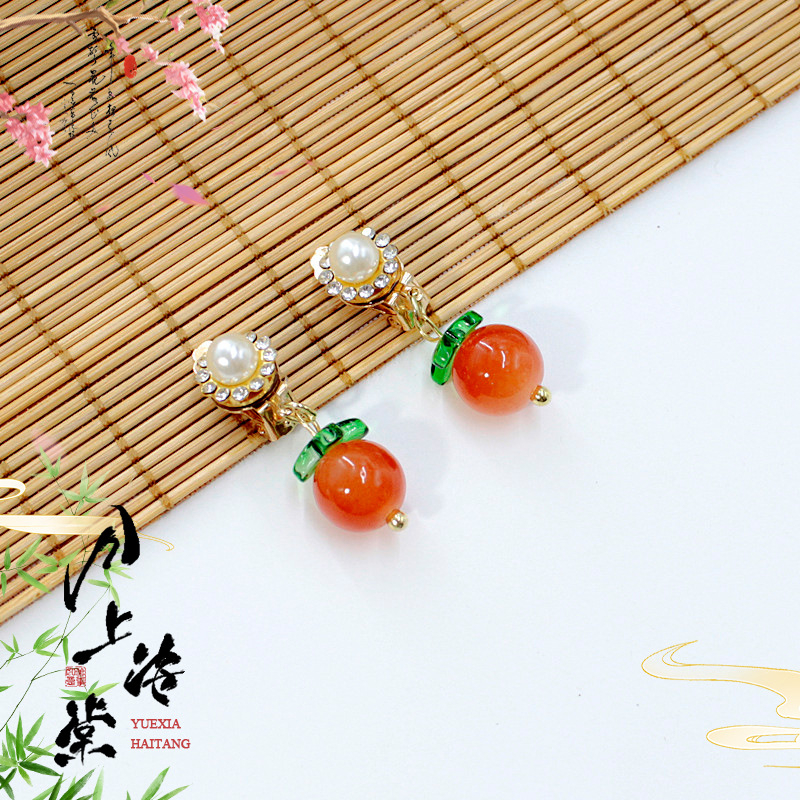 Vaikų ausų klipsų rinkinys - senovinis stilius, rankų darbo stiklo detalės su vaisių ir lapų motyvais