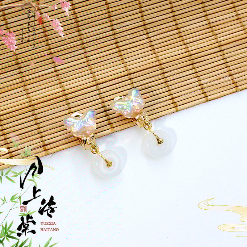 Vaikų ausų klipsų rinkinys - senovinis stilius, rankų darbo stiklo detalės su vaisių ir lapų motyvais