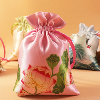 Sac de pânză cu șnur, broderie brocat, pentru săculețe de tămâie și mărgele budiste, ornament de atârnat (închidere cu șnur, broderie brocat, săculețe de tămâie, mărgele budiste)