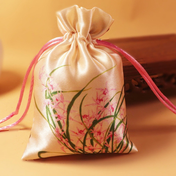 Sac de pânză cu șnur, broderie brocat, pentru săculețe de tămâie și mărgele budiste, ornament de atârnat (închidere cu șnur, broderie brocat, săculețe de tămâie, mărgele budiste)