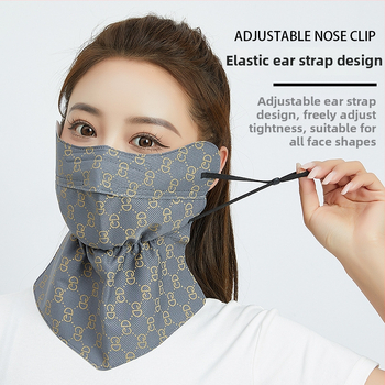 Saules aizsardzības maska velosipēdistam ar garu izdrukātu kakla šalli — daļēji pārklājošs dizains, poliester audums, 81–95% poliester saturs, acu aizsardzība