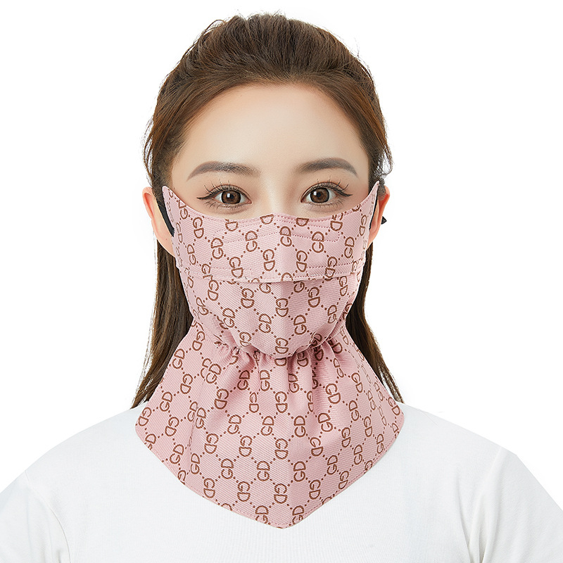 Saules aizsardzības maska velosipēdistam ar garu izdrukātu kakla šalli — daļēji pārklājošs dizains, poliester audums, 81–95% poliester saturs, acu aizsardzība