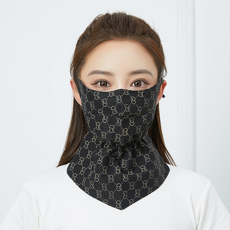 Saules aizsardzības maska velosipēdistam ar garu izdrukātu kakla šalli — daļēji pārklājošs dizains, poliester audums, 81–95% poliester saturs, acu aizsardzība