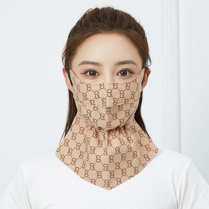 Saules aizsardzības maska velosipēdistam ar garu izdrukātu kakla šalli — daļēji pārklājošs dizains, poliester audums, 81–95% poliester saturs, acu aizsardzība