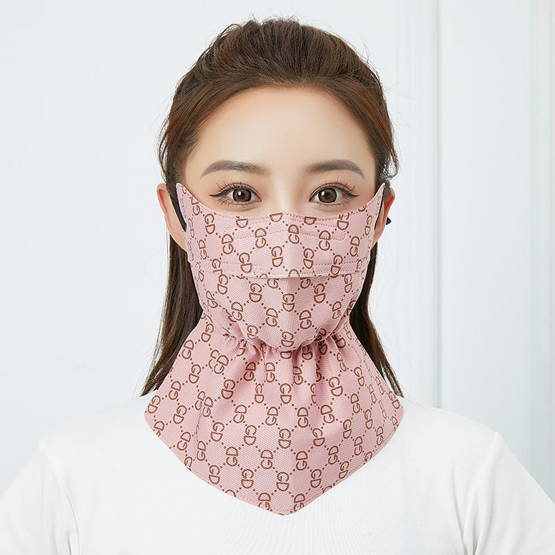 Saules aizsardzības maska velosipēdistam ar garu izdrukātu kakla šalli — daļēji pārklājošs dizains, poliester audums, 81–95% poliester saturs, acu aizsardzība