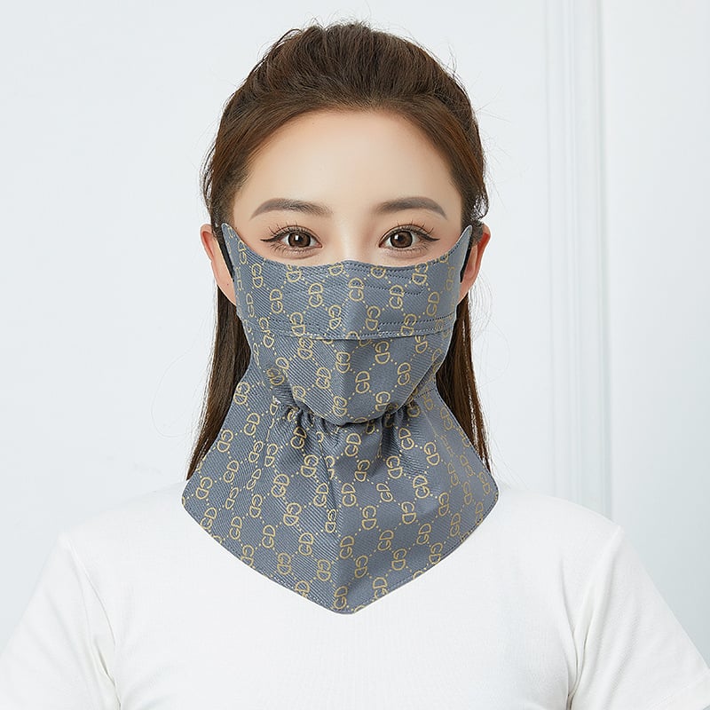 Saules aizsardzības maska velosipēdistam ar garu izdrukātu kakla šalli — daļēji pārklājošs dizains, poliester audums, 81–95% poliester saturs, acu aizsardzība