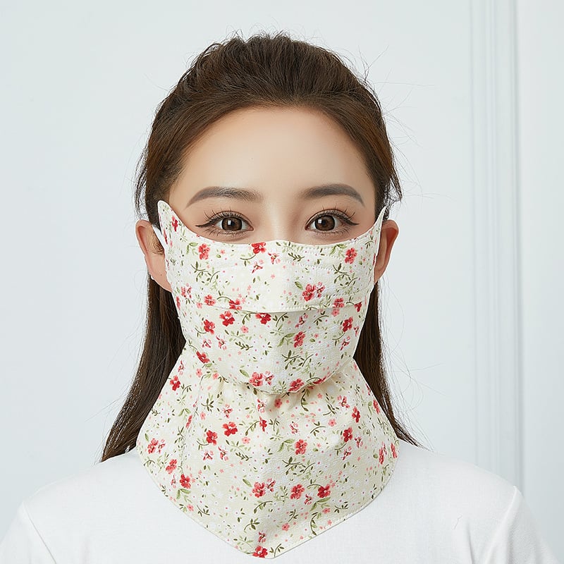 Saules aizsardzības maska velosipēdistam ar garu izdrukātu kakla šalli — daļēji pārklājošs dizains, poliester audums, 81–95% poliester saturs, acu aizsardzība