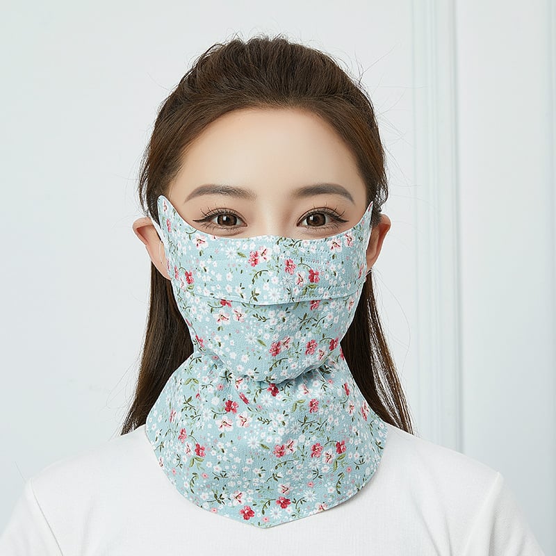 Saules aizsardzības maska velosipēdistam ar garu izdrukātu kakla šalli — daļēji pārklājošs dizains, poliester audums, 81–95% poliester saturs, acu aizsardzība