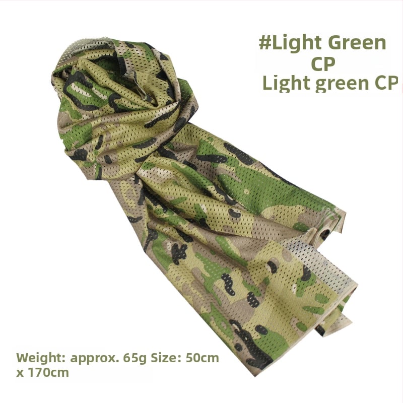 Kamuflāžas tīkla galvas šalle – vēja izturīga, saules aizsardzība; āra sportam, pieaugušajiem, unisex, pārgājieni un riteņbraukšana