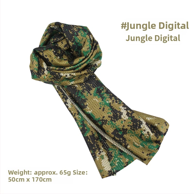 Kamuflāžas tīkla galvas šalle – vēja izturīga, saules aizsardzība; āra sportam, pieaugušajiem, unisex, pārgājieni un riteņbraukšana