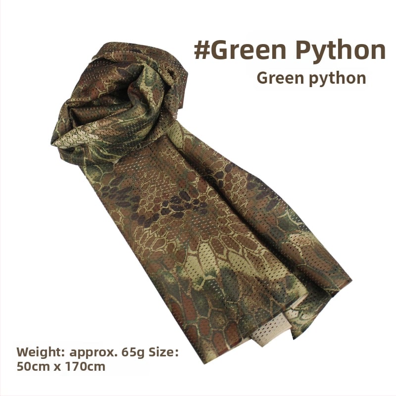 Kamuflāžas tīkla galvas šalle – vēja izturīga, saules aizsardzība; āra sportam, pieaugušajiem, unisex, pārgājieni un riteņbraukšana