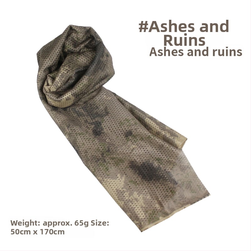 Kamuflāžas tīkla galvas šalle – vēja izturīga, saules aizsardzība; āra sportam, pieaugušajiem, unisex, pārgājieni un riteņbraukšana