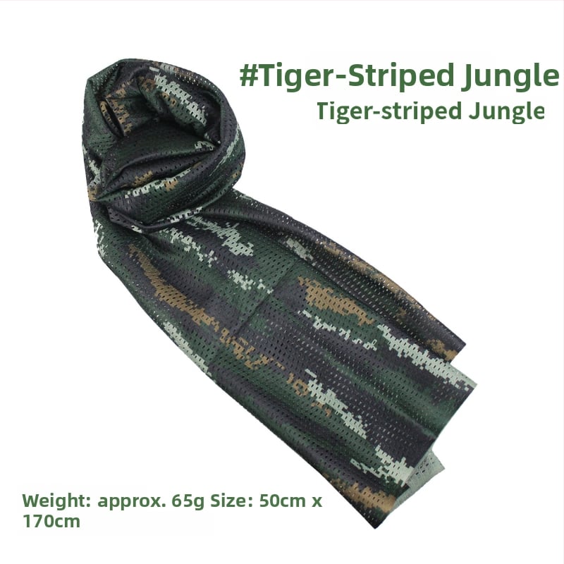 Kamuflāžas tīkla galvas šalle – vēja izturīga, saules aizsardzība; āra sportam, pieaugušajiem, unisex, pārgājieni un riteņbraukšana