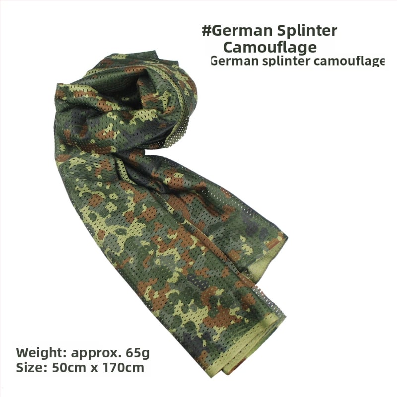 Kamuflāžas tīkla galvas šalle – vēja izturīga, saules aizsardzība; āra sportam, pieaugušajiem, unisex, pārgājieni un riteņbraukšana