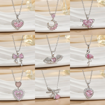 Širdies formos kaklo papuošalas – varis, elektroplakavimas, O grandinė, daugiasluoksnė, įleisti brangakmeniai