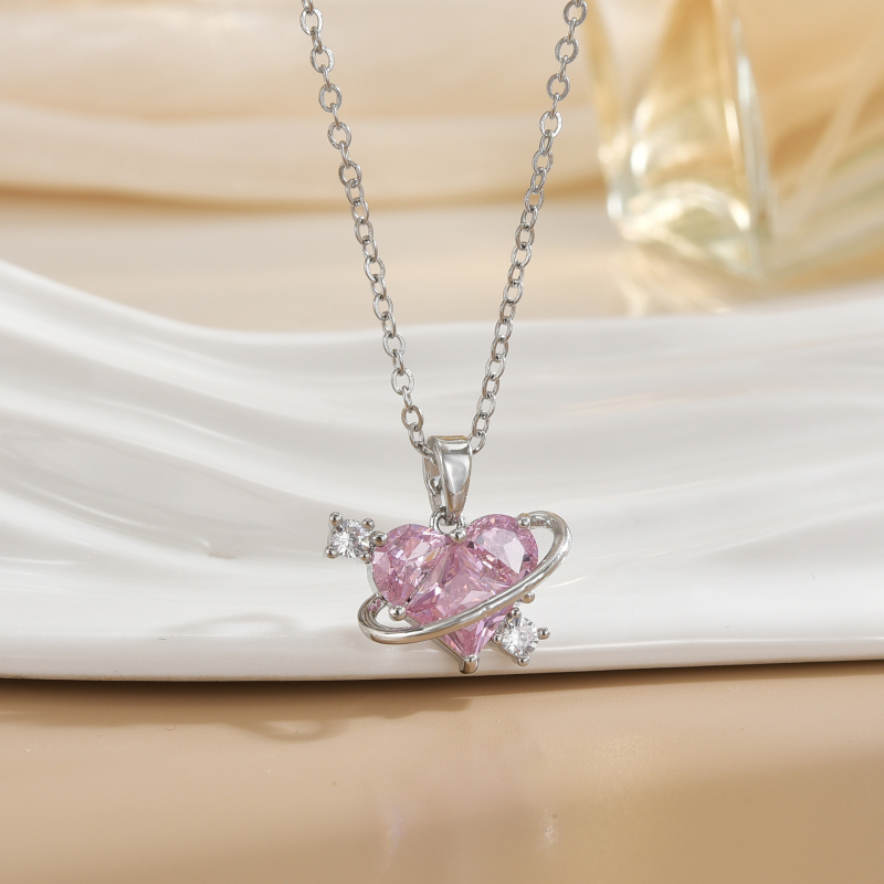 Širdies formos kaklo papuošalas – varis, elektroplakavimas, O grandinė, daugiasluoksnė, įleisti brangakmeniai