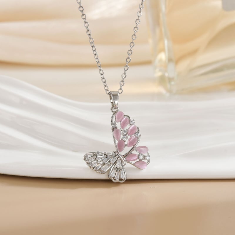 Širdies formos kaklo papuošalas – varis, elektroplakavimas, O grandinė, daugiasluoksnė, įleisti brangakmeniai