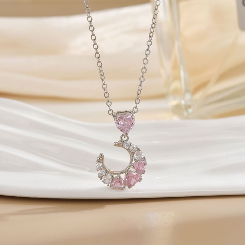 Širdies formos kaklo papuošalas – varis, elektroplakavimas, O grandinė, daugiasluoksnė, įleisti brangakmeniai