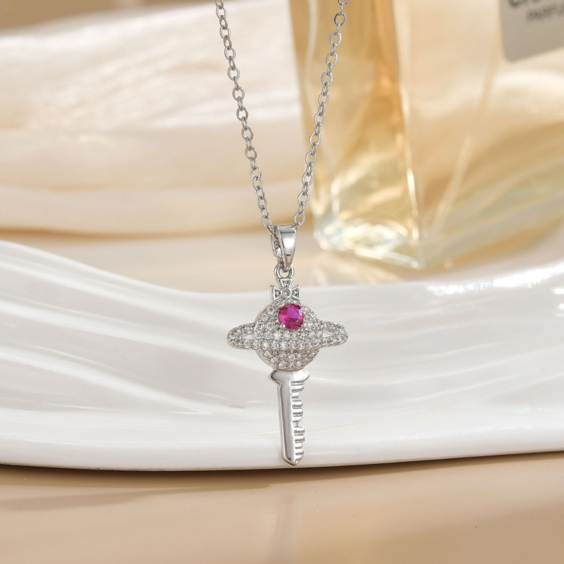 Širdies formos kaklo papuošalas – varis, elektroplakavimas, O grandinė, daugiasluoksnė, įleisti brangakmeniai