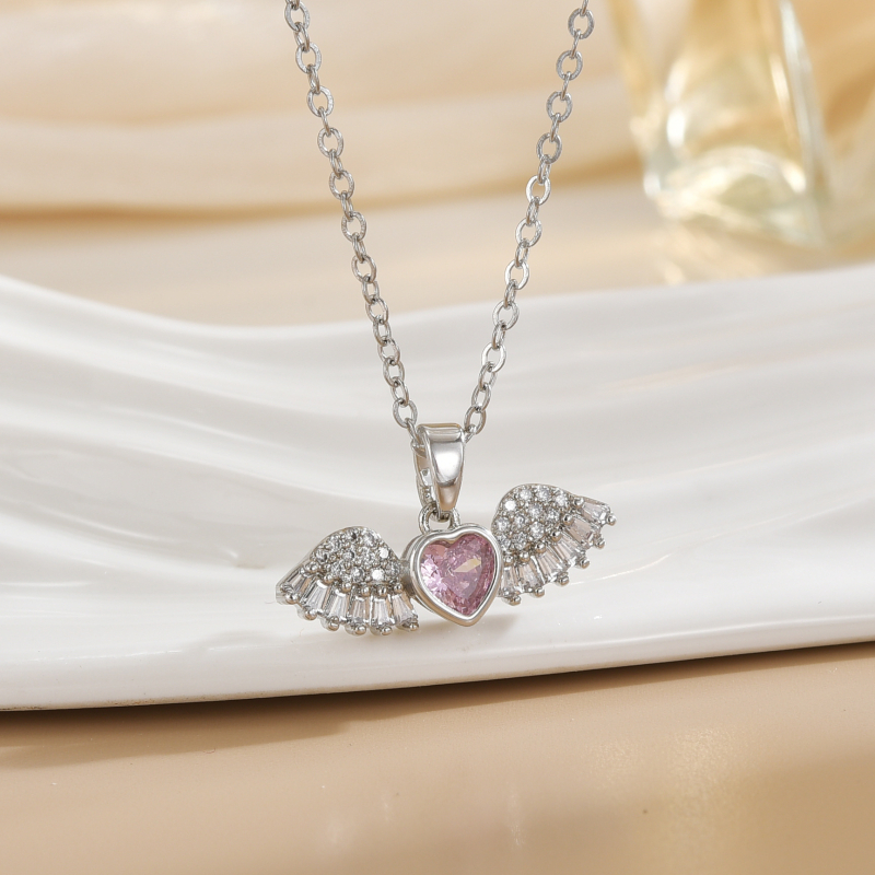 Širdies formos kaklo papuošalas – varis, elektroplakavimas, O grandinė, daugiasluoksnė, įleisti brangakmeniai