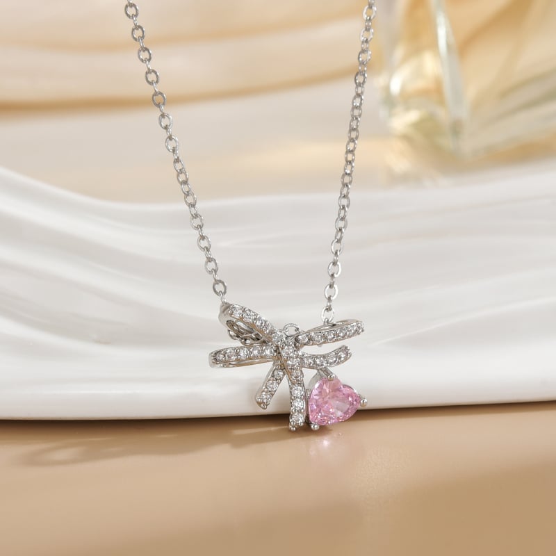 Širdies formos kaklo papuošalas – varis, elektroplakavimas, O grandinė, daugiasluoksnė, įleisti brangakmeniai