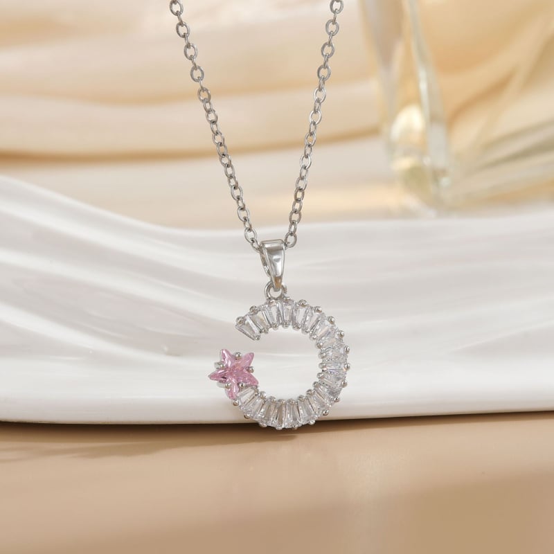 Širdies formos kaklo papuošalas – varis, elektroplakavimas, O grandinė, daugiasluoksnė, įleisti brangakmeniai