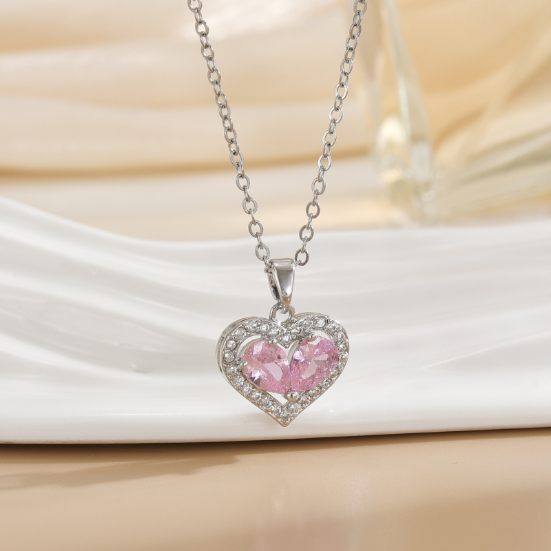 Širdies formos kaklo papuošalas – varis, elektroplakavimas, O grandinė, daugiasluoksnė, įleisti brangakmeniai