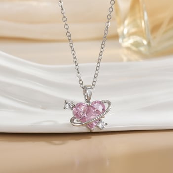 Огърлица със сърцевидна висулка и галактически крила, медна основа, многопластова O-верига, 41-50 cm, смесени камъни, лек лукс стил