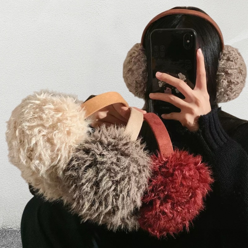 Pliša ausu aizsargi ar galvas lentu ziemai – siltums ārā, monohromatisks raksts, mākslīgās lapsas kažokādas akcenti