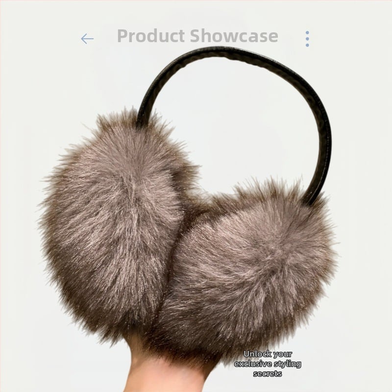 Pliša ausu aizsargi ar galvas lentu ziemai – siltums ārā, monohromatisks raksts, mākslīgās lapsas kažokādas akcenti