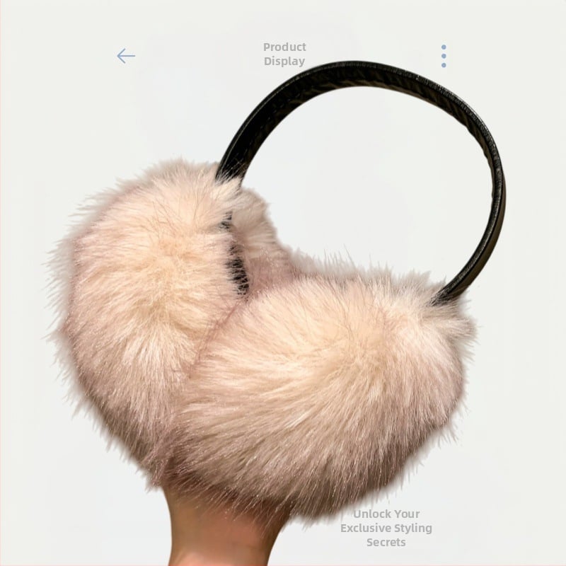 Pliša ausu aizsargi ar galvas lentu ziemai – siltums ārā, monohromatisks raksts, mākslīgās lapsas kažokādas akcenti