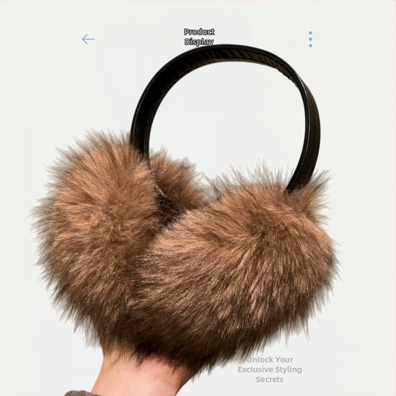 Pliša ausu aizsargi ar galvas lentu ziemai – siltums ārā, monohromatisks raksts, mākslīgās lapsas kažokādas akcenti