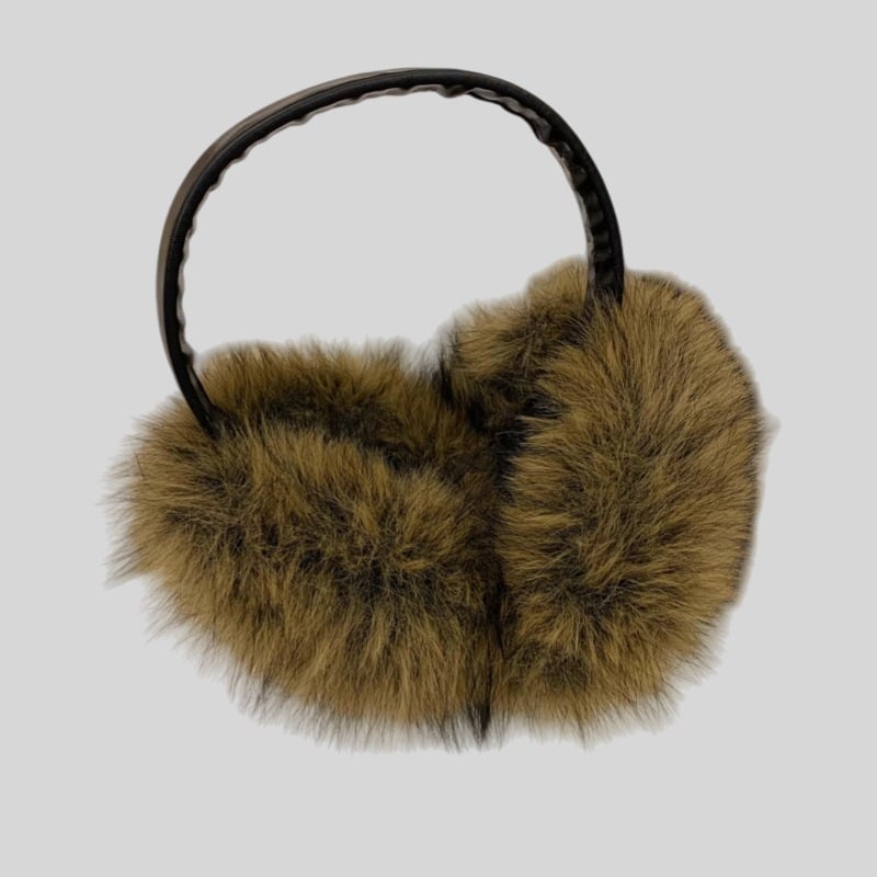 Pliša ausu aizsargi ar galvas lentu ziemai – siltums ārā, monohromatisks raksts, mākslīgās lapsas kažokādas akcenti