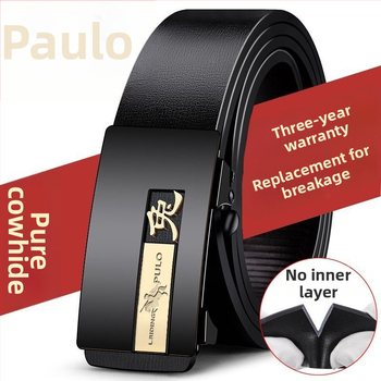 Centură pentru bărbați din piele naturală, cu două straturi de piele de vită, cataramă automată, design zodiacal, lățime 2-4 cm