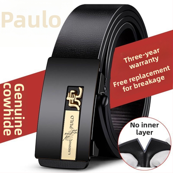 Centură pentru bărbați din piele naturală, cu două straturi de piele de vită, cataramă automată, design zodiacal, lățime 2-4 cm