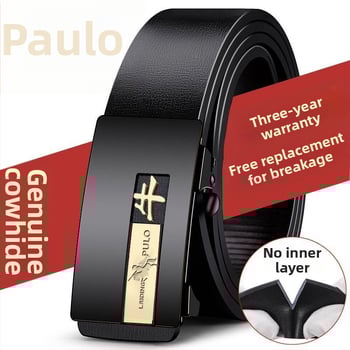 Centură pentru bărbați din piele naturală, cu două straturi de piele de vită, cataramă automată, design zodiacal, lățime 2-4 cm