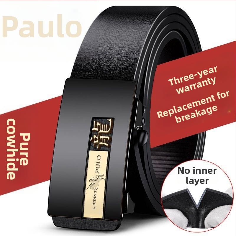 Centură pentru bărbați din piele naturală, cu două straturi de piele de vită, cataramă automată, design zodiacal, lățime 2-4 cm