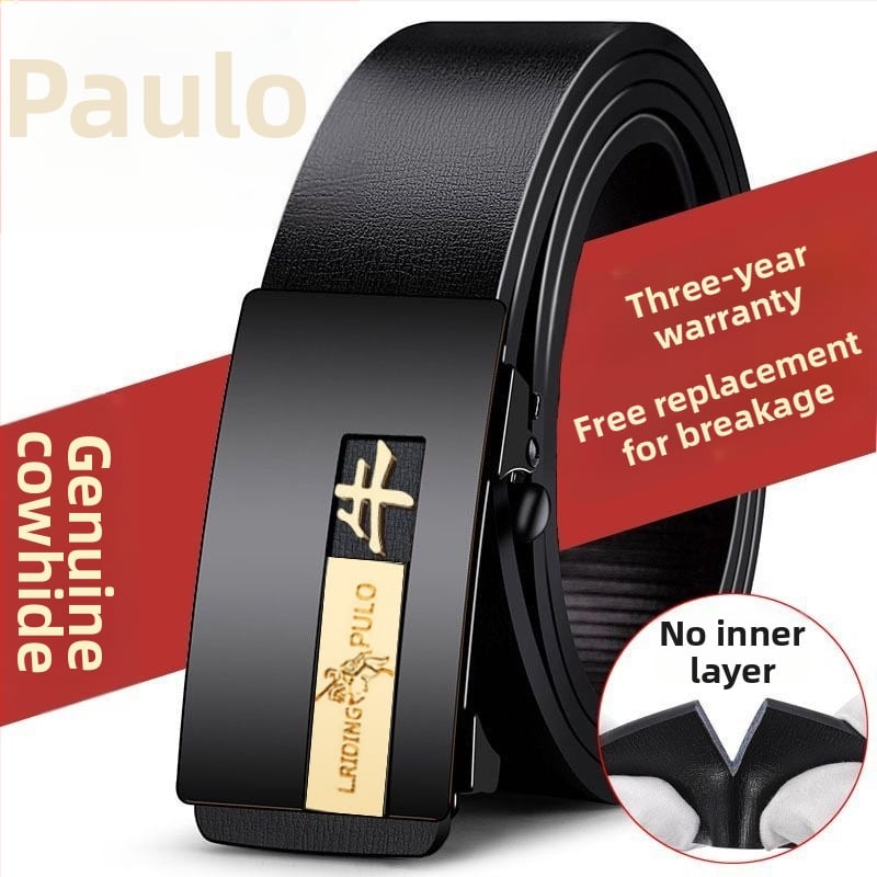 Centură pentru bărbați din piele naturală, cu două straturi de piele de vită, cataramă automată, design zodiacal, lățime 2-4 cm