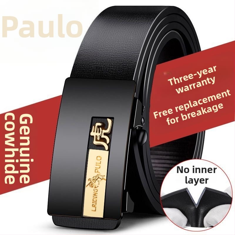 Centură pentru bărbați din piele naturală, cu două straturi de piele de vită, cataramă automată, design zodiacal, lățime 2-4 cm