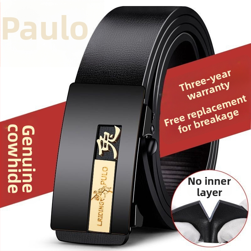 Centură pentru bărbați din piele naturală, cu două straturi de piele de vită, cataramă automată, design zodiacal, lățime 2-4 cm