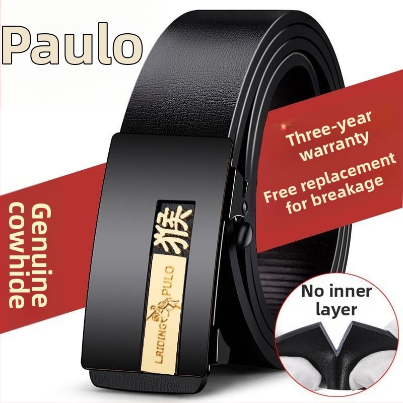 Centură pentru bărbați din piele naturală, cu două straturi de piele de vită, cataramă automată, design zodiacal, lățime 2-4 cm