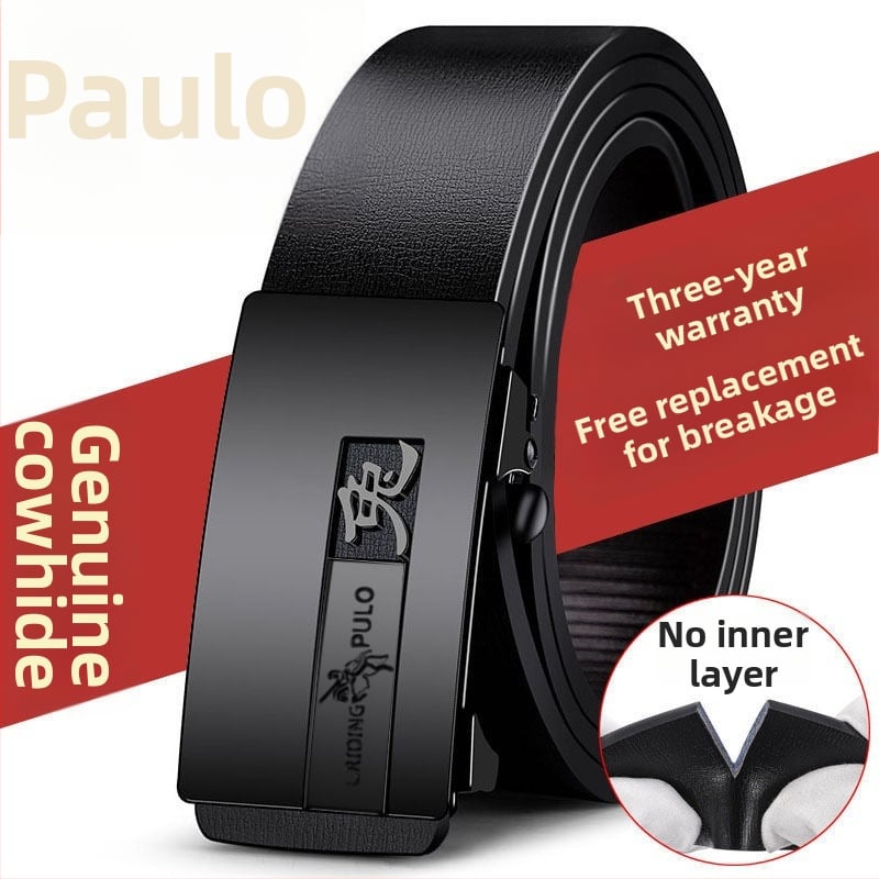 Centură pentru bărbați din piele naturală, cu două straturi de piele de vită, cataramă automată, design zodiacal, lățime 2-4 cm