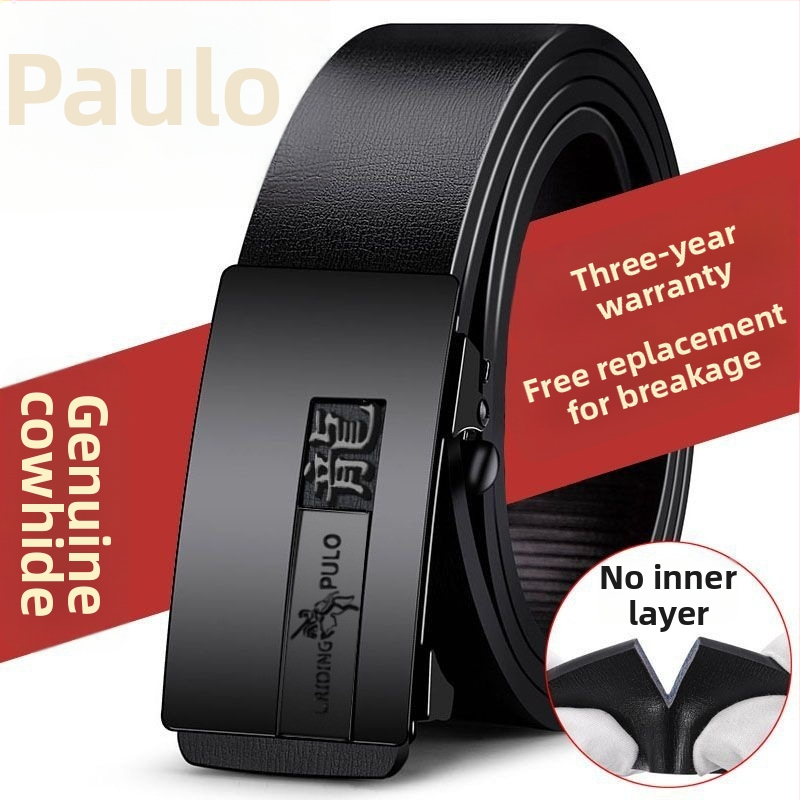 Centură pentru bărbați din piele naturală, cu două straturi de piele de vită, cataramă automată, design zodiacal, lățime 2-4 cm