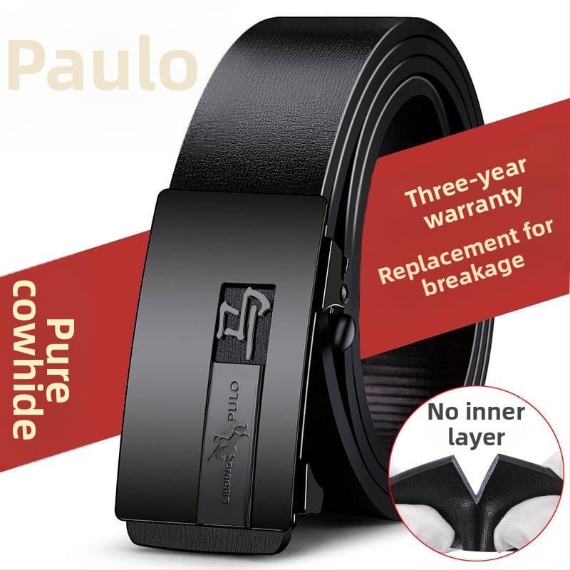 Centură pentru bărbați din piele naturală, cu două straturi de piele de vită, cataramă automată, design zodiacal, lățime 2-4 cm