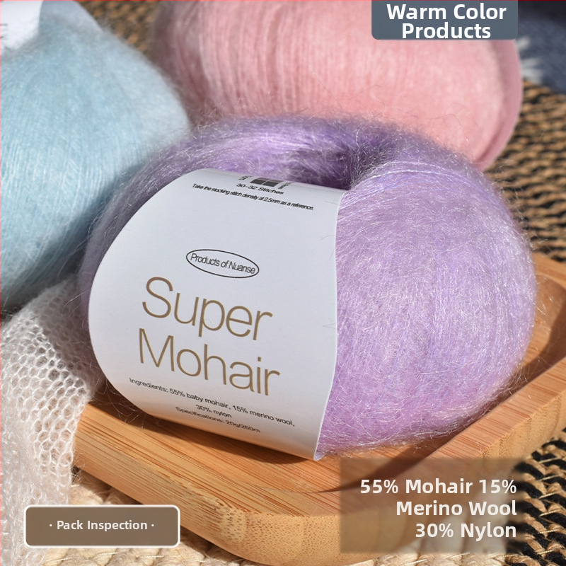 Mohairové vlákno na pletenie a tkanie | Silk mohair, worsted prepletenie, skupinové vlákno, hustota 10×10 cm: 30–32 očí, 48–50 riadkov